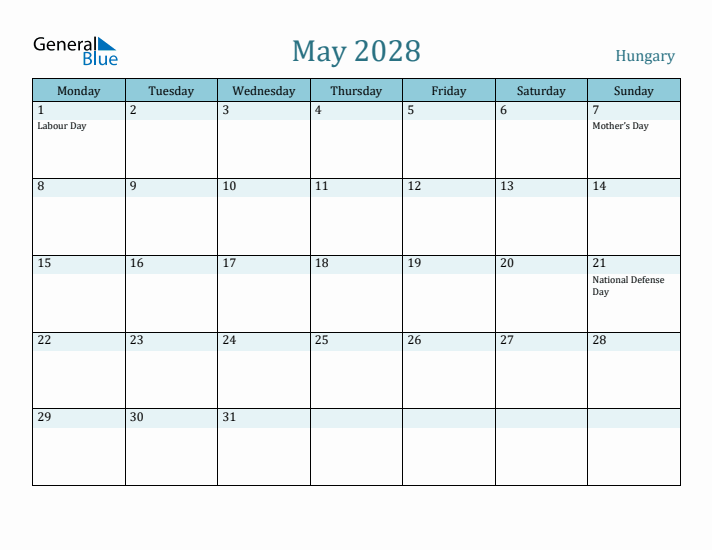 May 2028 Calendar with Holidays