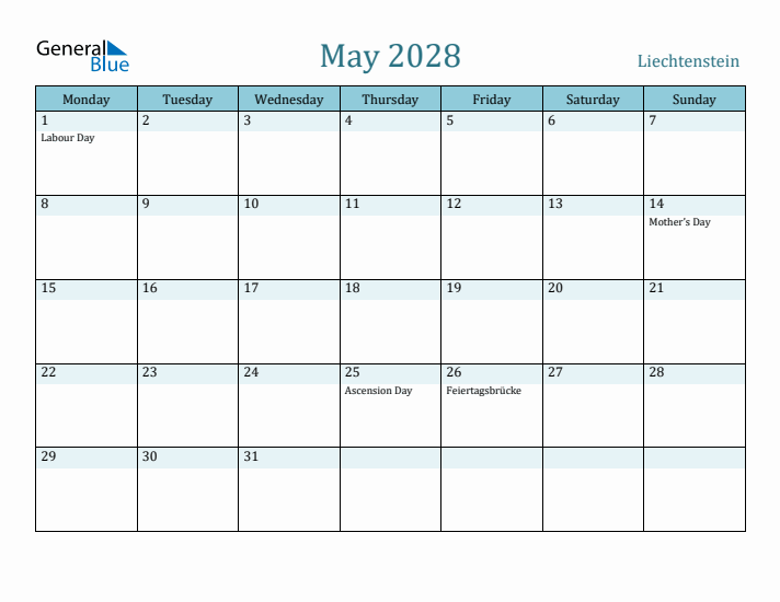 May 2028 Calendar with Holidays