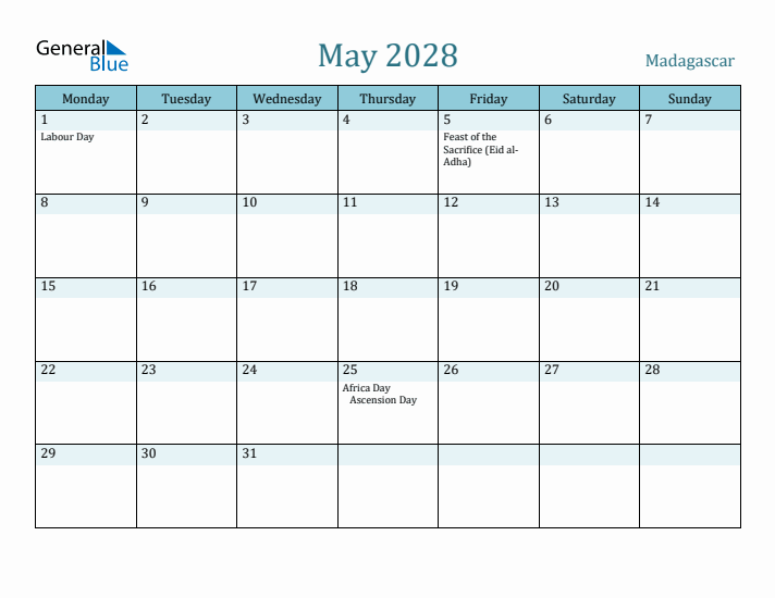 May 2028 Calendar with Holidays