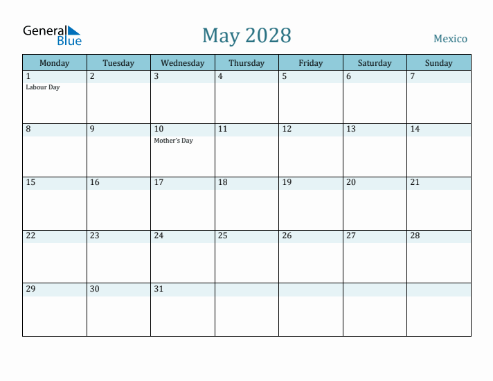 May 2028 Calendar with Holidays