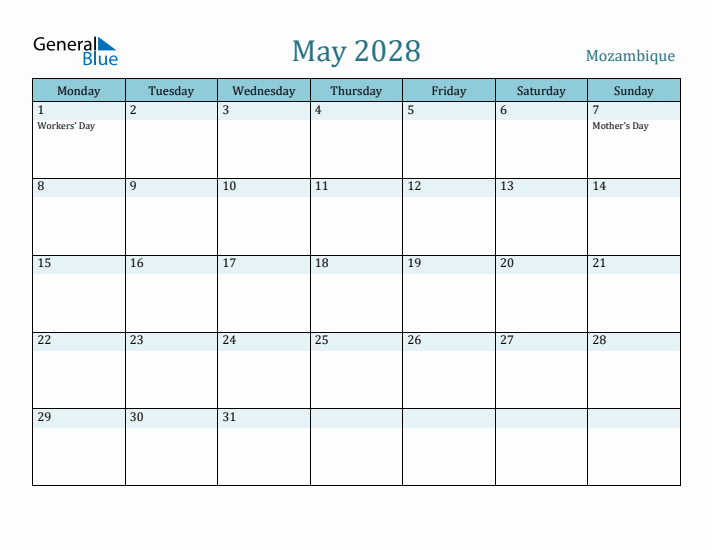 May 2028 Calendar with Holidays