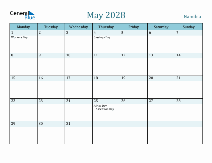 May 2028 Calendar with Holidays