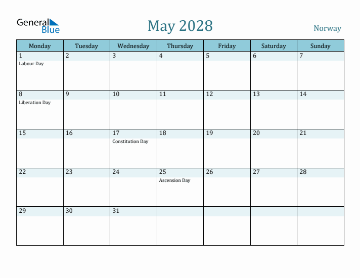 May 2028 Calendar with Holidays