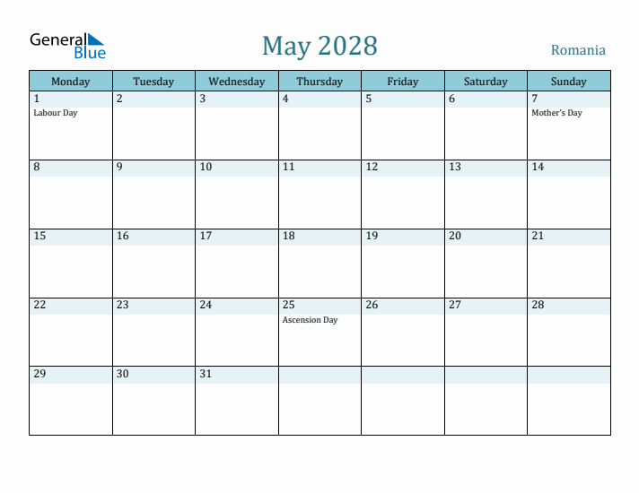 May 2028 Calendar with Holidays