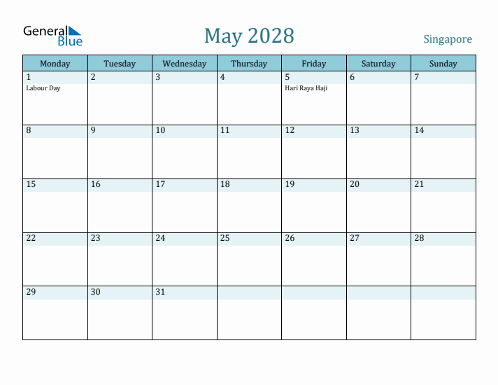 May 2028 Calendar with Holidays