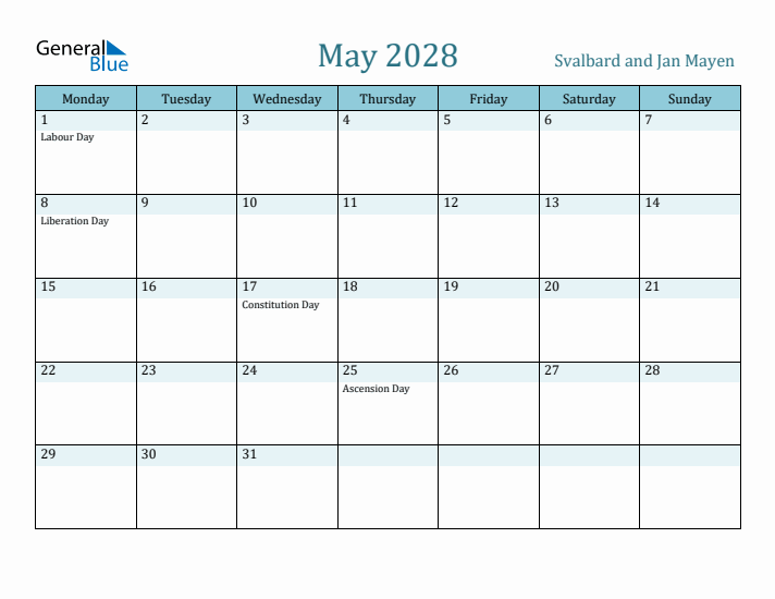 May 2028 Calendar with Holidays