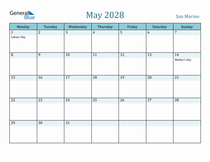 May 2028 Calendar with Holidays