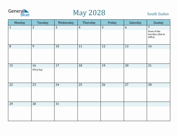 May 2028 Calendar with Holidays