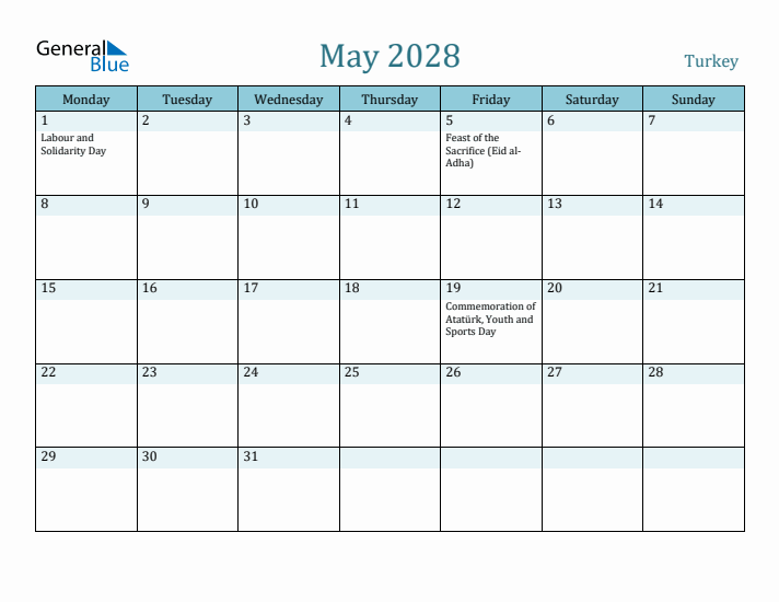 May 2028 Calendar with Holidays