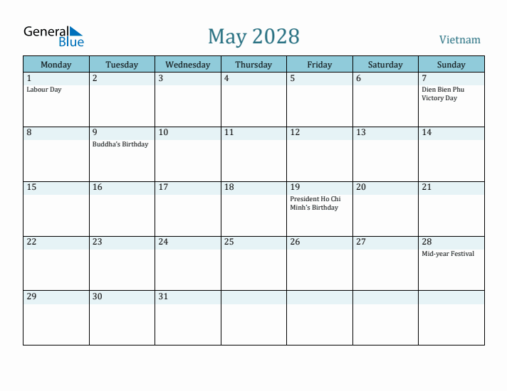 May 2028 Calendar with Holidays