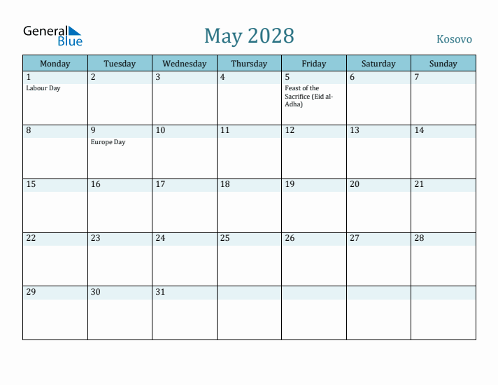 May 2028 Calendar with Holidays