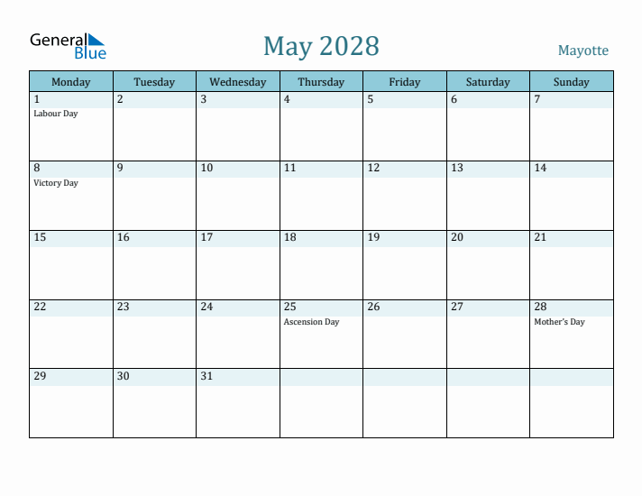 May 2028 Calendar with Holidays