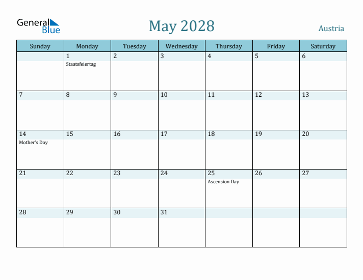 May 2028 Calendar with Holidays