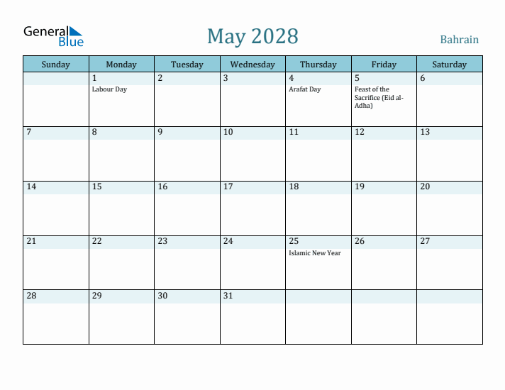 May 2028 Calendar with Holidays