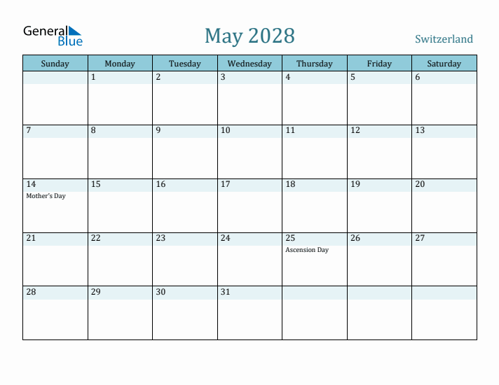 May 2028 Calendar with Holidays