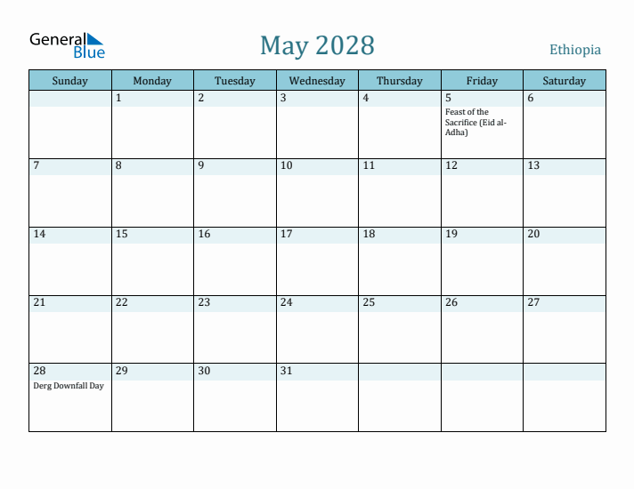 May 2028 Calendar with Holidays