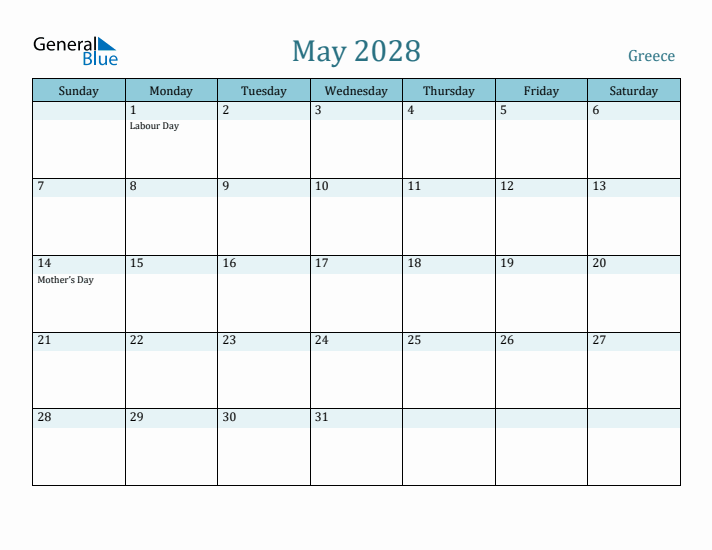 May 2028 Calendar with Holidays