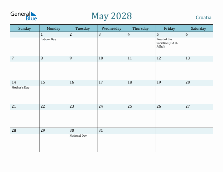 May 2028 Calendar with Holidays