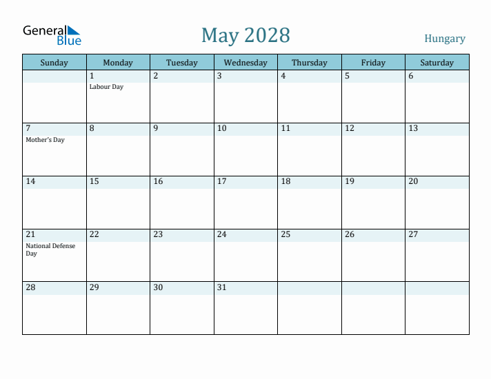 May 2028 Calendar with Holidays