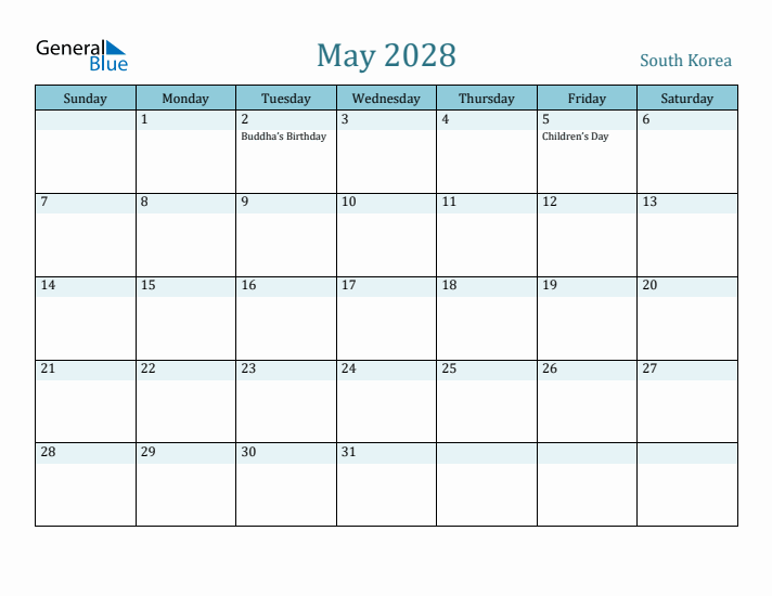 May 2028 Calendar with Holidays