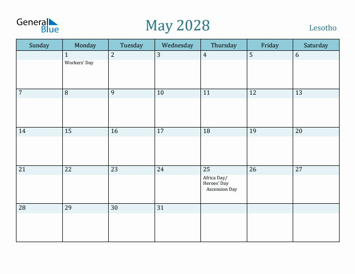 May 2028 Calendar with Holidays