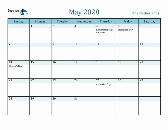 May 2028 Calendar with Holidays