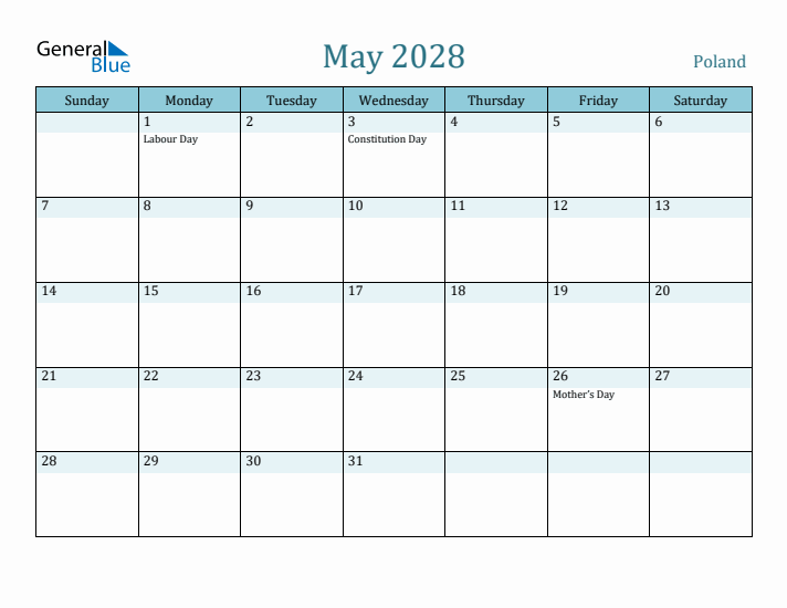 May 2028 Calendar with Holidays