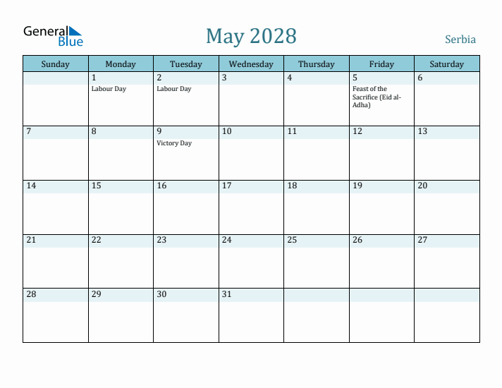 May 2028 Calendar with Holidays