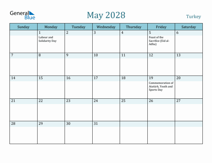 May 2028 Calendar with Holidays