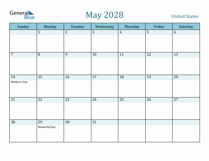 May 2028 Calendar with Holidays