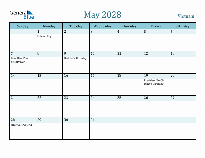 May 2028 Calendar with Holidays