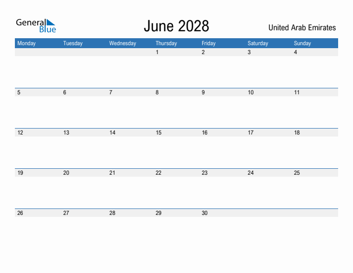 Fillable June 2028 Calendar