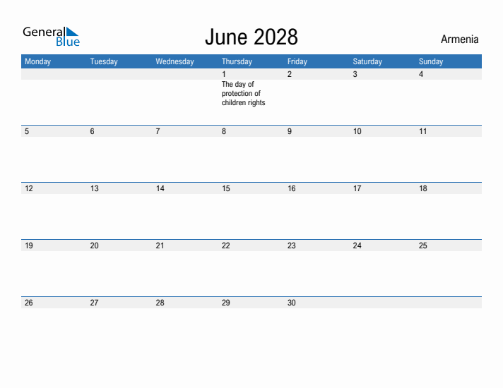 Fillable June 2028 Calendar