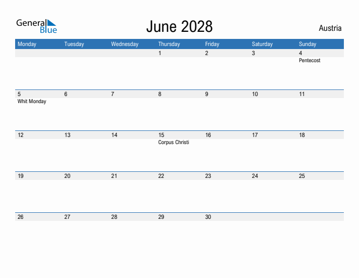 Fillable June 2028 Calendar