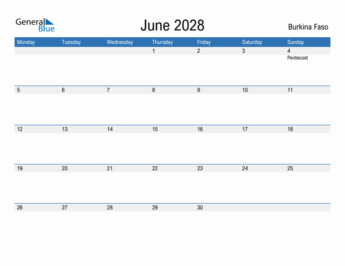 Fillable June 2028 Calendar