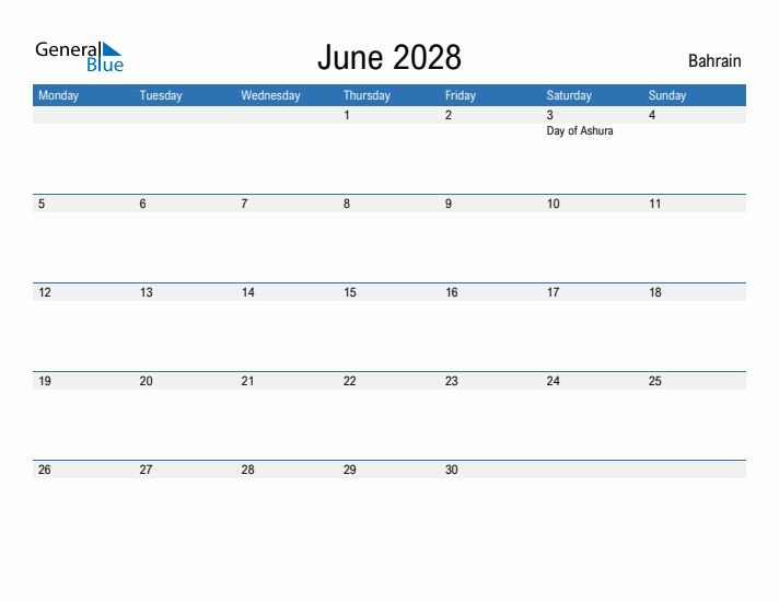 Fillable June 2028 Calendar