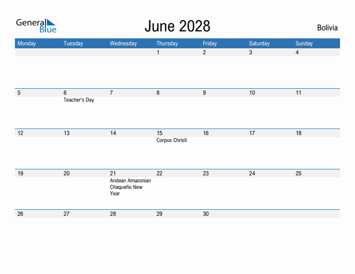 Fillable June 2028 Calendar