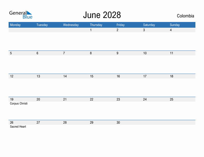 Fillable June 2028 Calendar