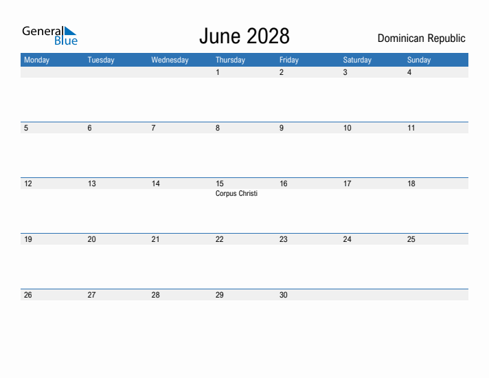 Fillable June 2028 Calendar