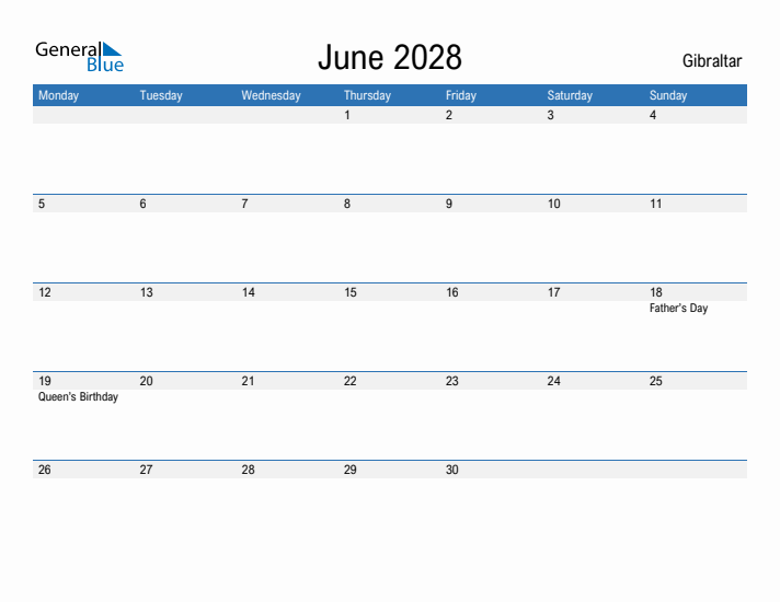 Fillable June 2028 Calendar