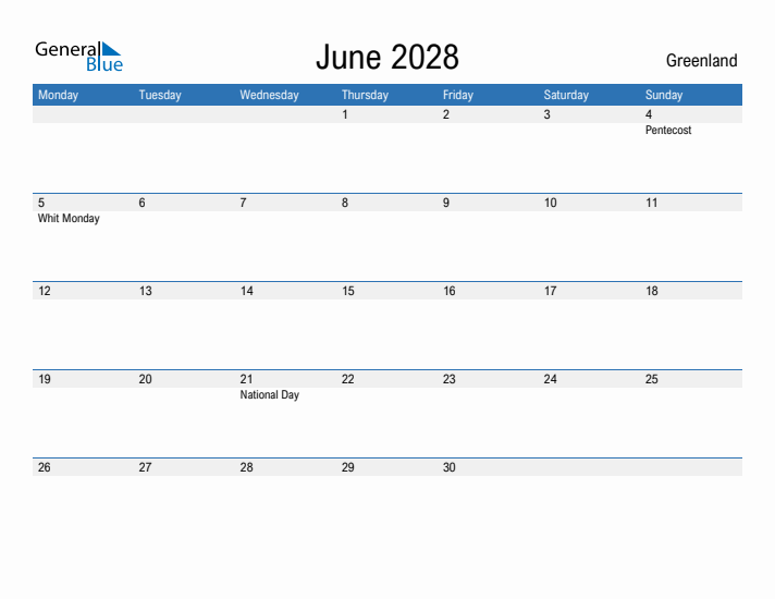 Fillable June 2028 Calendar