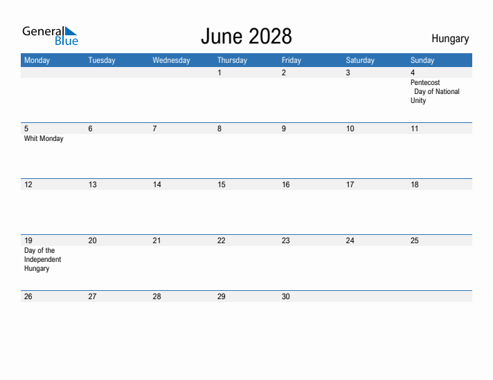 Fillable June 2028 Calendar