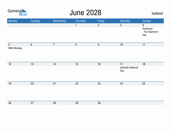 Fillable June 2028 Calendar