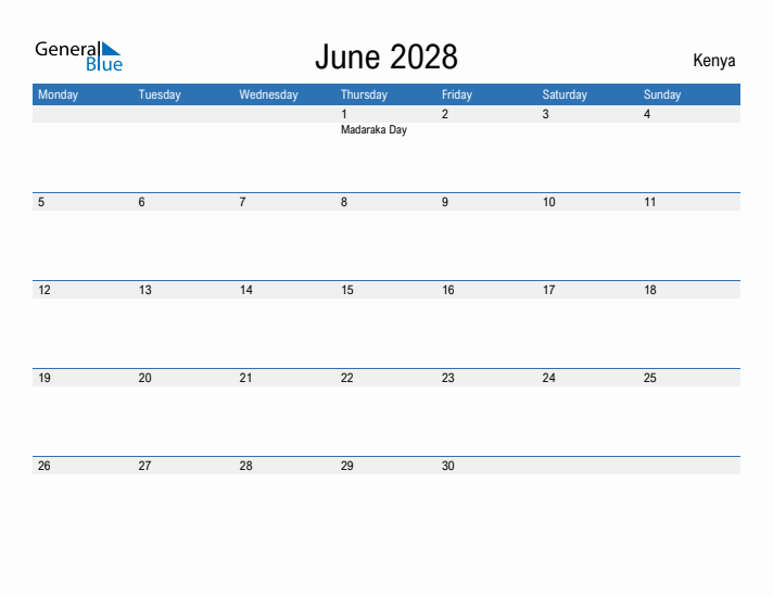 Fillable June 2028 Calendar