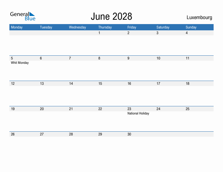 Fillable June 2028 Calendar