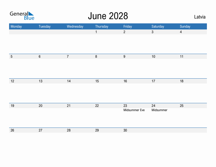 Fillable June 2028 Calendar