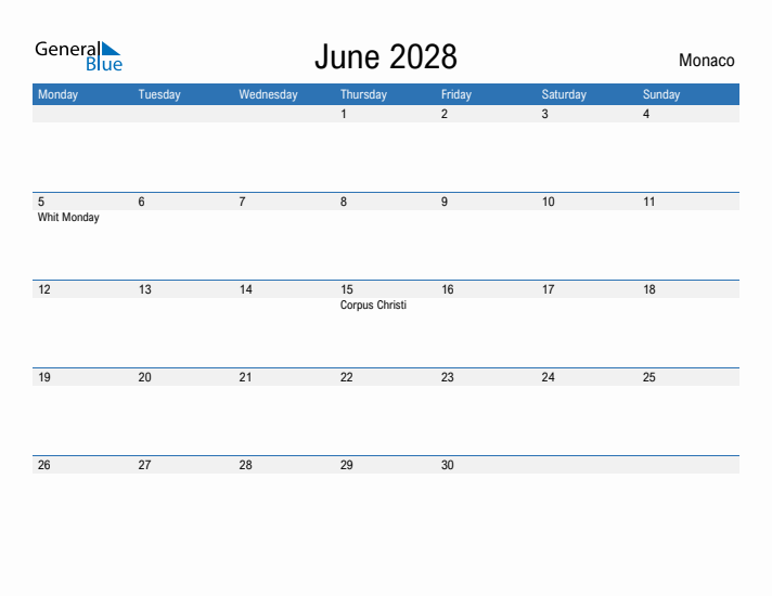 Fillable June 2028 Calendar