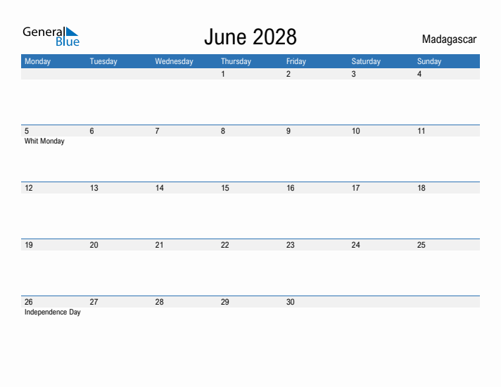 Fillable June 2028 Calendar