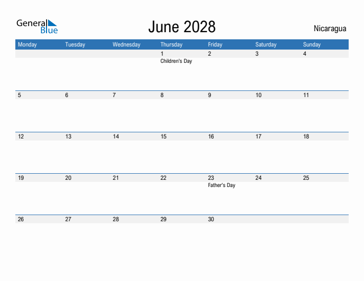 Fillable June 2028 Calendar