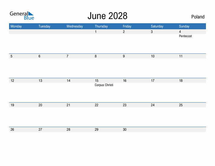 Fillable June 2028 Calendar